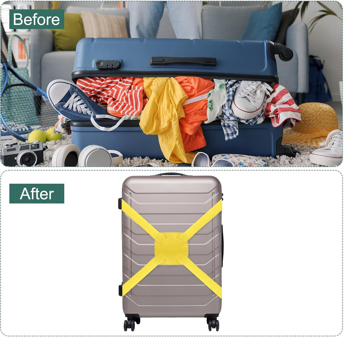 uxcell 2 Pcs Luggage Straps Bungees Adjustable Luggage Strap Buckle Carry Bag Elastic Suitcase Strap Belt Airport Travel Accessories for Travel Baggage Handbag Add Bag, Yellow