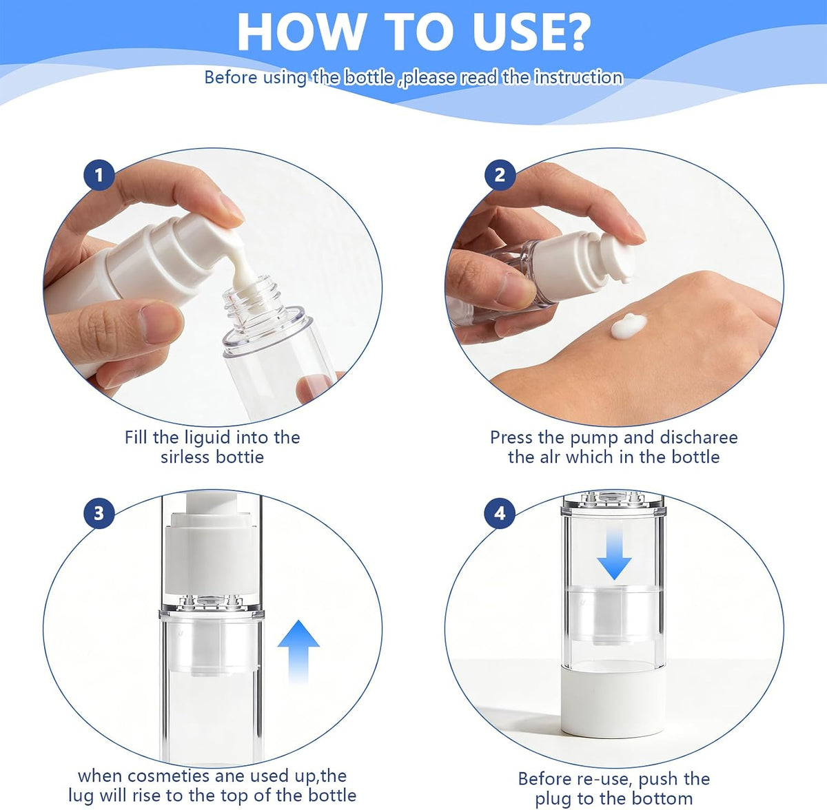 30 Pcs Clear Airless Pump Bottles Refillable Cosmetic Travel Size Dispenser Vacuum Plastic Travel Bottles Empty Lotion Pump Dispenser Liquid Toiletry Container