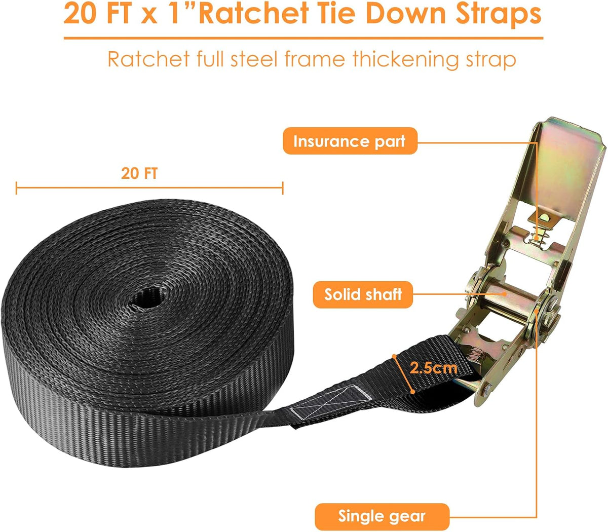LIFERUN 10-Pack 1 in x 20 ft Endless Ratchet Straps, 1760 lb, Black