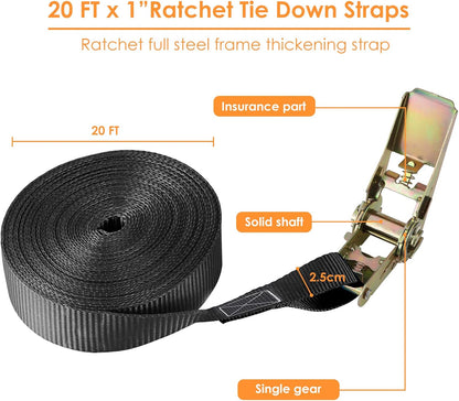 LIFERUN 10-Pack 1 in x 20 ft Endless Ratchet Straps, 1760 lb, Black