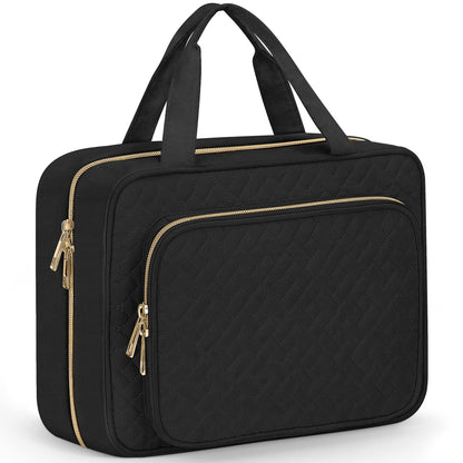 Wedama Toiletry Bag for Women, Hanging Travel Toiletry Bag with Jewelry Organizer Compartment Large Makeup Bag, PVC Waterproof Cosmetic Travel Bag for Travel Business Trips Camping Bathroom, Black