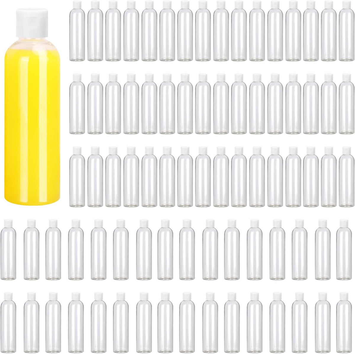 100 Pack 4 oz Plastic Squeeze Bottles with Top Flip Caps, Clear Empty Squeeze Bottles for Lotion, Travel-Friendly Clear Refillable Bottle, BPA-Free for Liquids and Personal Care