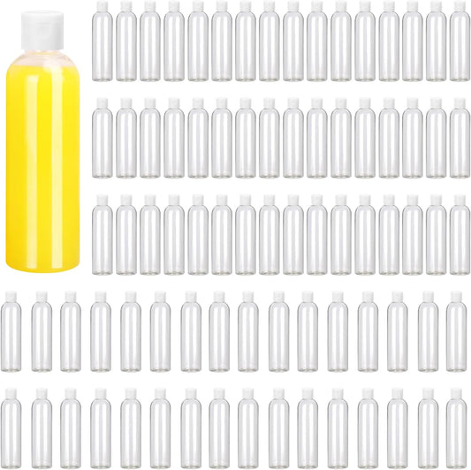 100 Pack 4 oz Plastic Squeeze Bottles with Top Flip Caps, Clear Empty Squeeze Bottles for Lotion, Travel-Friendly Clear Refillable Bottle, BPA-Free for Liquids and Personal Care