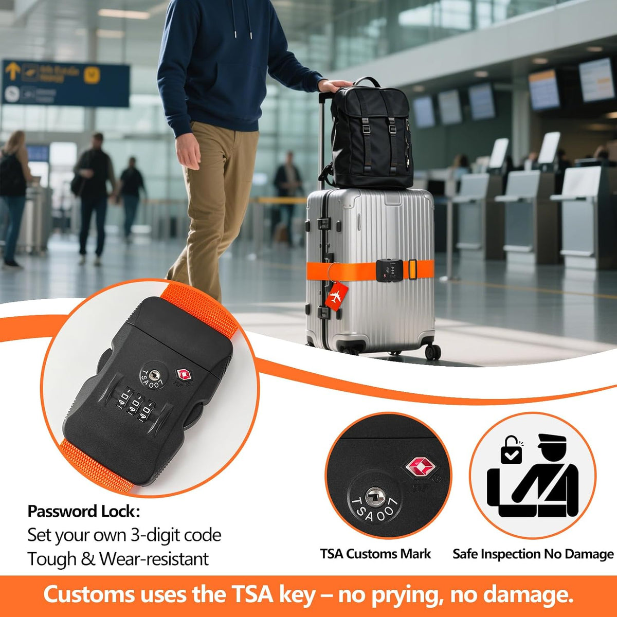 BILIONE Luggage Straps TSA Approved, Suitcase Belt with TSA Lock (2PCS)