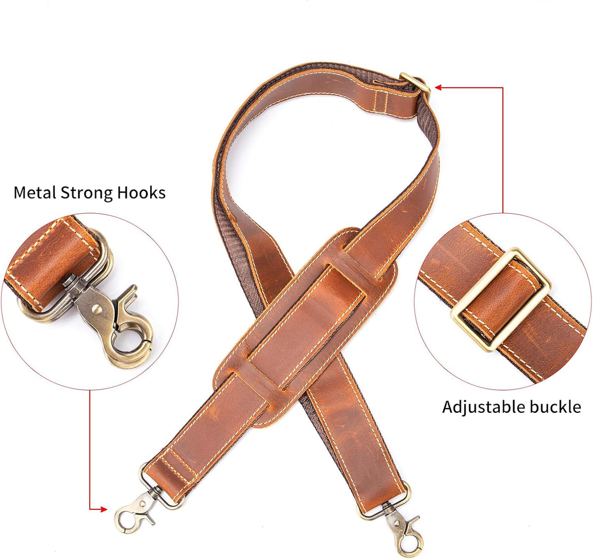 NIUCUNZH Genuine Leather Shoulder Strap, Bag Strap Replacement, 60 inches Long, Adjustable with Comfortable Pad