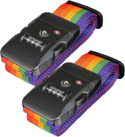 Travel Luggage Strap Adjustable Suitcase Packing Belt with TSA Combination Lock(Rainbow 2 Pack)