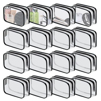 16 Pieces Clear Makeup Bags Bulk, TSA Approved Toiletry Bag for Travel, PVC Waterproof Cosmetic Pouches Clear Pouch with Zipper for Men and Women Carry-on Travel Essentials Cosmetic Bags (White-M)