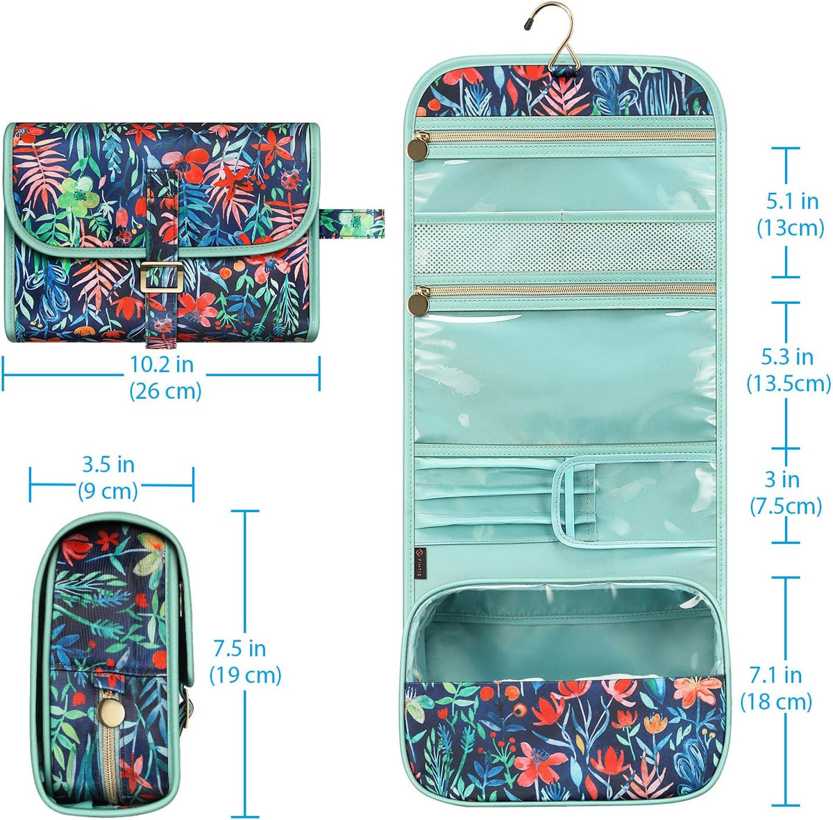 FINTIE Portable Toiletry Cosmetic Travel Bag Hanging Makeup Organizer