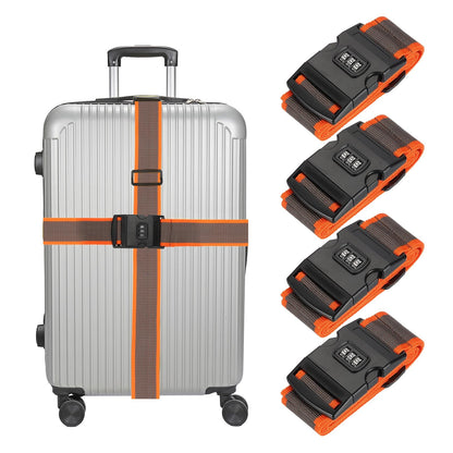 MECCANIXITY Luggage Straps with Combination Lock Adjustable Suitcase Belt Strap for Suitcase Briefcase Backpack Travel, Gray-Orange, Pack of 4