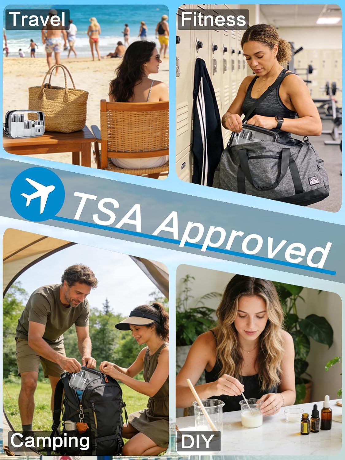 Glass Travel Bottles for Toiletries, TSA Approved, Leak Proof Refillable Travel Size Containers with Pump Spray Dropper Jars for Skincare Lotion Cream or Shampoo