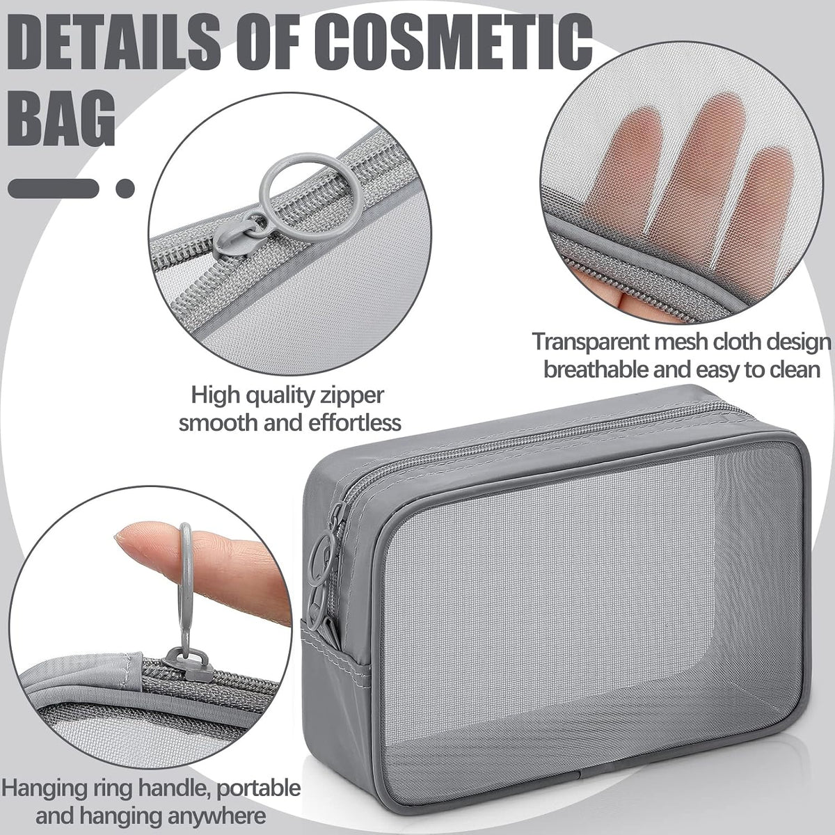 Weewooday 4Pcs Mesh Makeup Bag, Gray, Small, Large, Medium, Classic