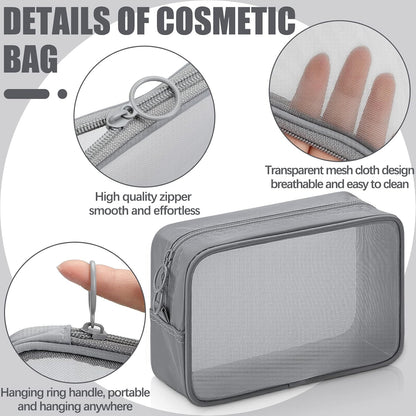 Weewooday 4Pcs Mesh Makeup Bag, Gray, Small, Large, Medium, Classic