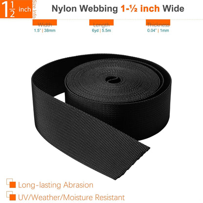 1-1/2" Straps and Buckles Set: 6 yard Nylon Webbing 1.5 inch (38 mm) Wide, 4 pack Side Release Buckle, 8 pcs Tri-Glide Sliders, Plastic Clip Fasteners Replacement Heavy Duty Dual Adjustable No Sew