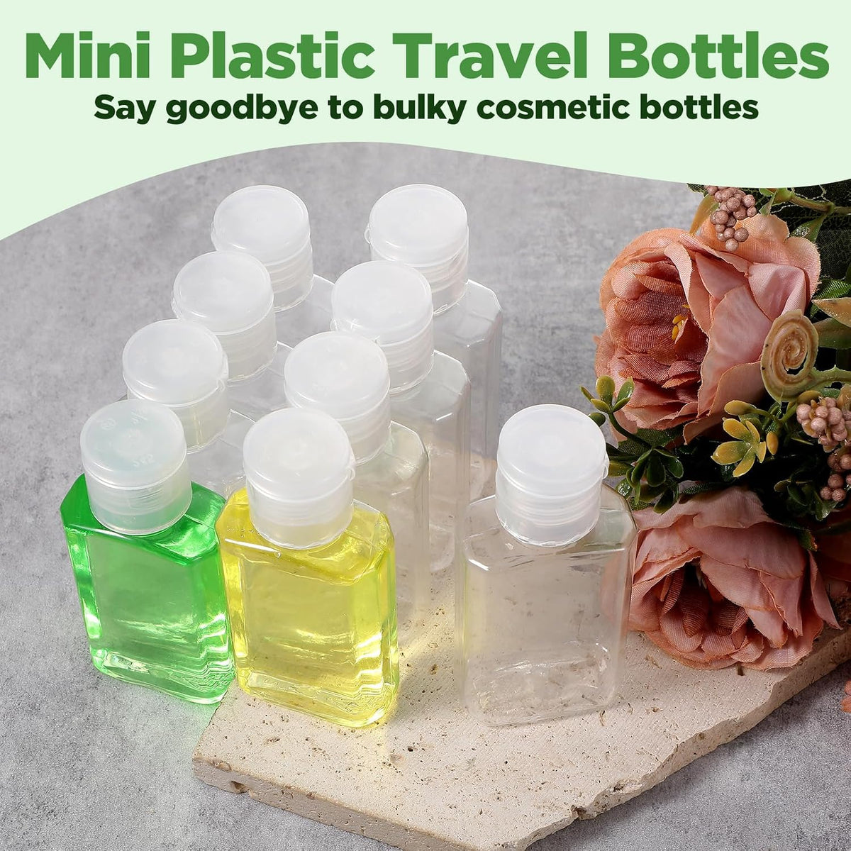 100 Pcs 1 oz Travel Bottles - Clear PET Refillable Containers with Flip Caps, Leak-Proof Mini Bottles for Shampoo, Lotion, Handwashing Fluid & More