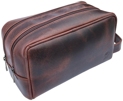Leather Travel Toiletry Bag for Men, Full Grain Cosmetic Dopp Kit Organizer