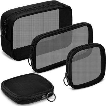 Weewooday 4Pcs Mesh Makeup Bag, Gray, Small, Large, Medium, Classic