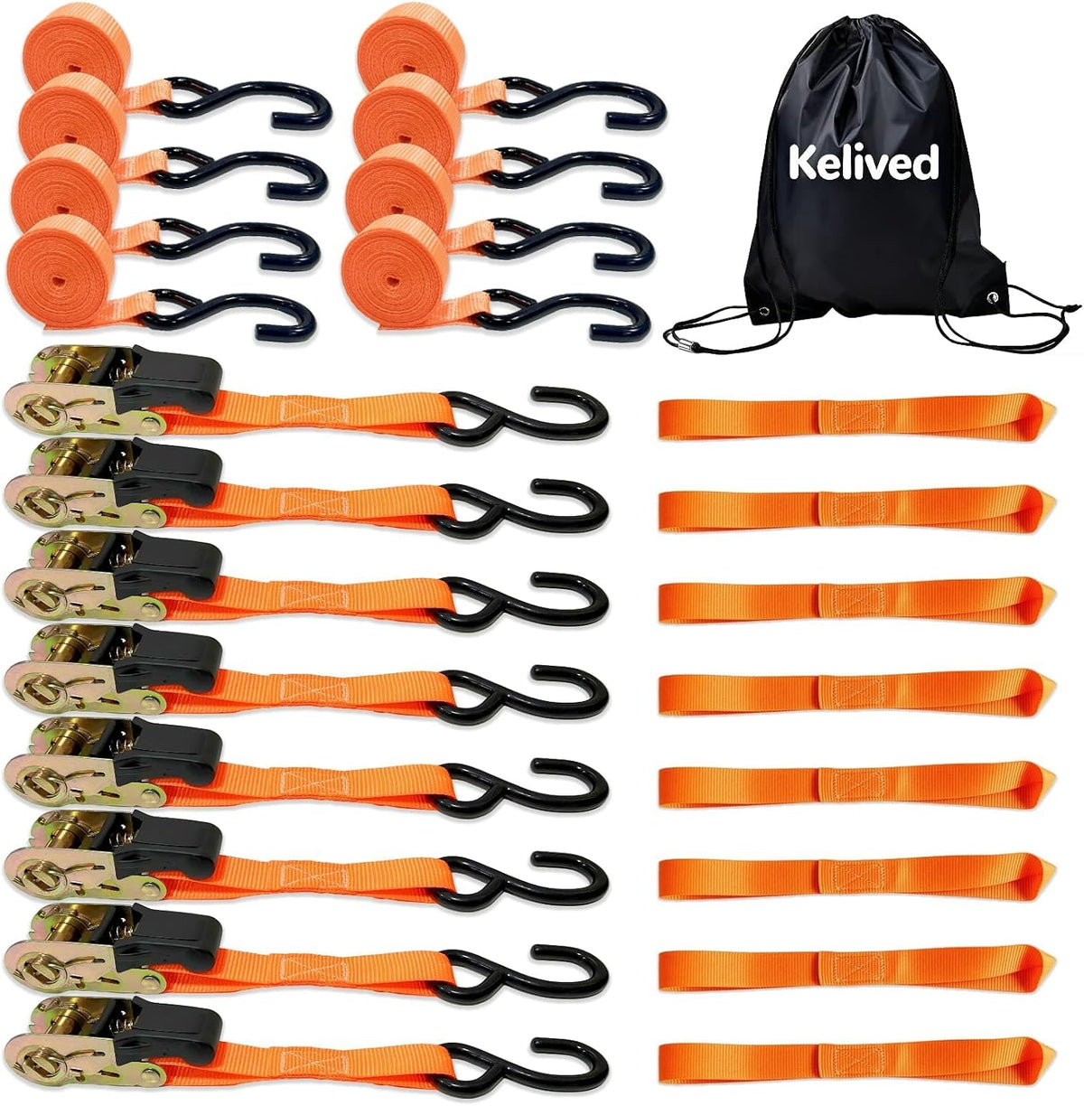 Ratchet Tie Down Straps 8PK, 1in x 16ft, 1740lb Break Strength