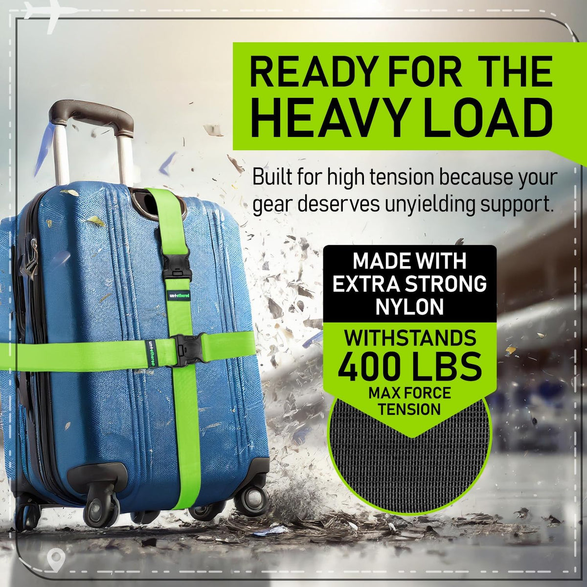 Untethered Travel Set: Luggage Straps & Silicone Tags, 4-Pack, Green