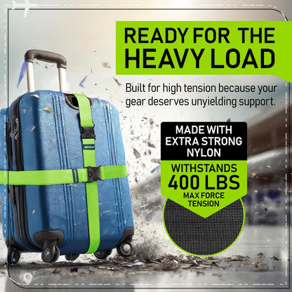 Untethered Travel Set: Luggage Straps & Silicone Tags, 4-Pack, Green