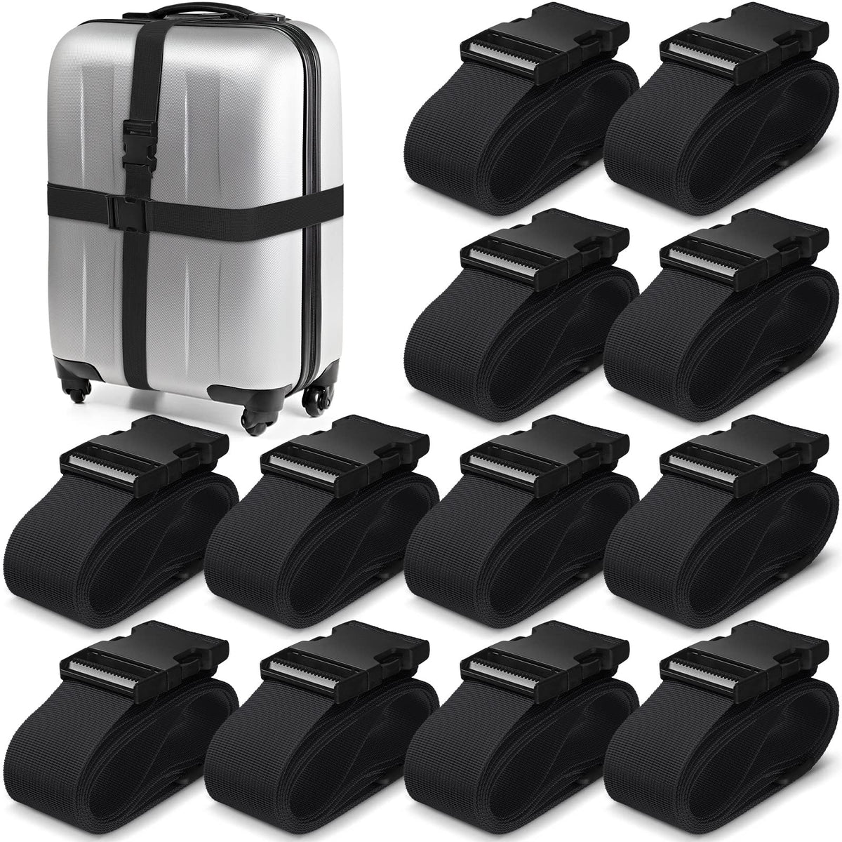 Eccliy 12 Pack Luggage Straps Suitcase Belts Wide Adjustable Packing Straps Travel Belts Accessories for Business Packing(Black)