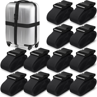 Eccliy 12 Pack Luggage Straps Suitcase Belts Wide Adjustable Packing Straps Travel Belts Accessories for Business Packing(Black)