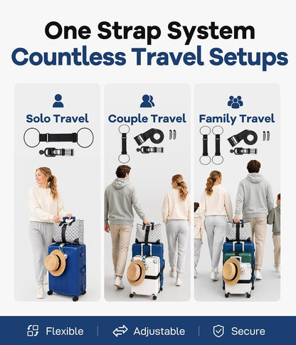 Adjustable Luggage Connector Straps for Suitcases, Multi Luggage Strap Kit for Family & Solo Travel, Keep Bags Together, Hands-Free Travel Strap for Carry-On & Checked Luggage