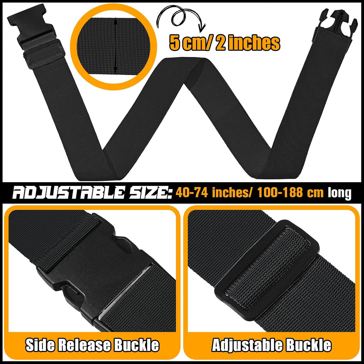 Eccliy 12 Pack Luggage Straps Suitcase Belts Wide Adjustable Packing Straps Travel Belts Accessories for Business Packing(Black)