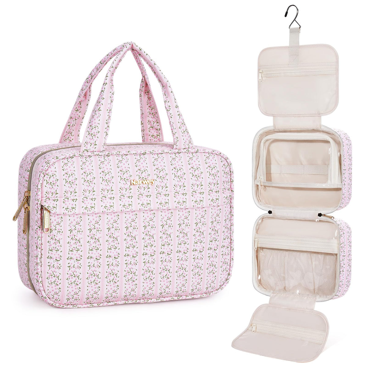 Narwey Hanging Travel Toiletry Bag for Women, Cosmetic Makeup Bag Organizer
