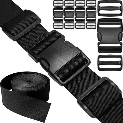 1-1/2" Straps and Buckles Set: 6 yard Nylon Webbing 1.5 inch (38 mm) Wide, 4 pack Side Release Buckle, 8 pcs Tri-Glide Sliders, Plastic Clip Fasteners Replacement Heavy Duty Dual Adjustable No Sew