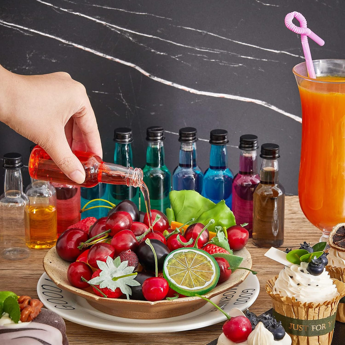 Tessco for you 100 Pcs Mini Liquor Bottles with Black Lids, 1.7 oz