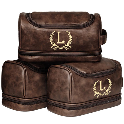 Father's Day Travel Toiletry Bag for Men, Leather Waterproof Shaving Kit Bag with Hanging Hook, Birthday Anniversary Christmas Presents for Father(DB-P)