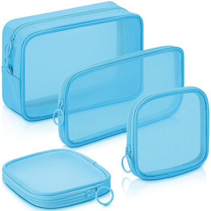 Weewooday 4Pcs Mesh Makeup Bag, Gray, Small, Large, Medium, Classic