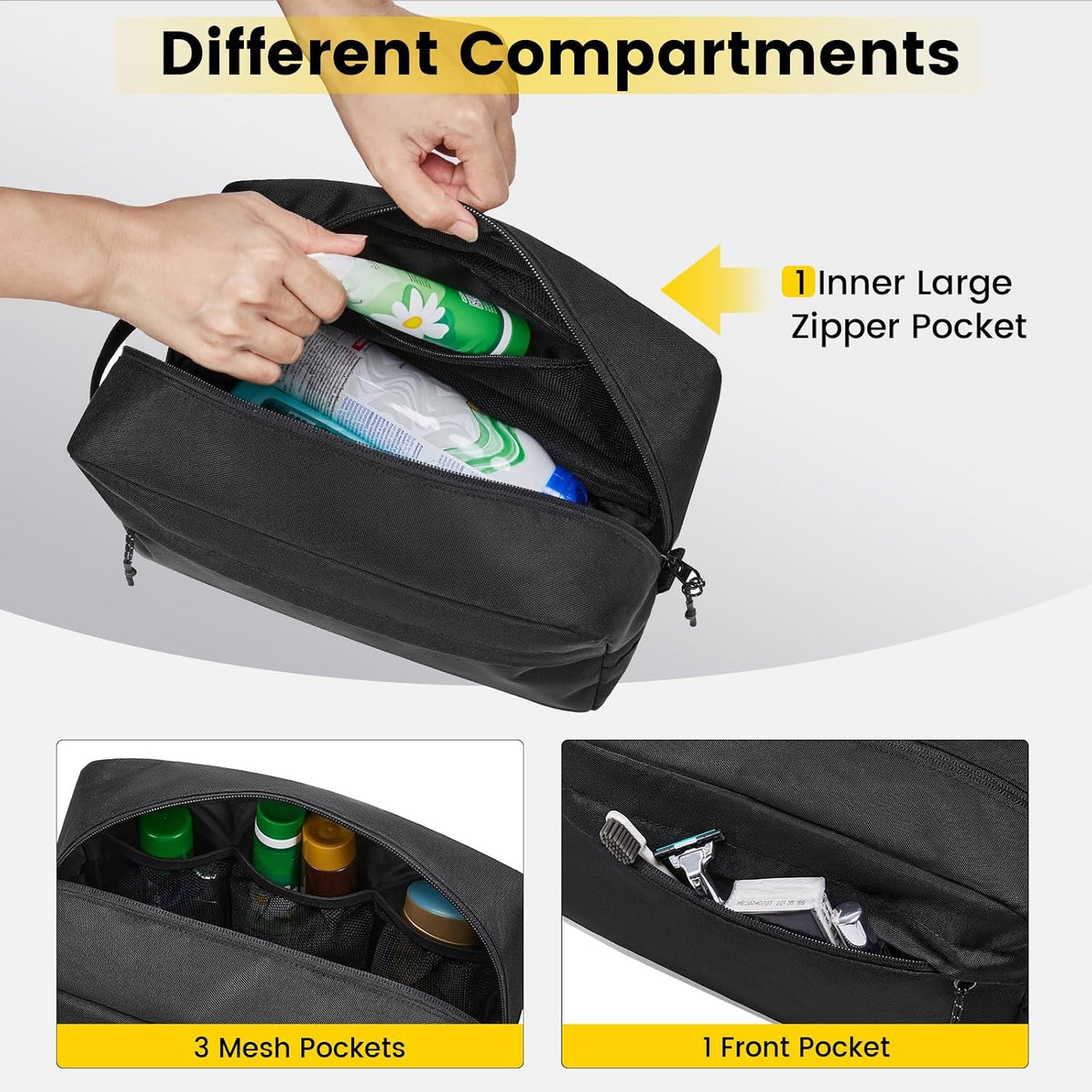 Vorspack Water Resistant Travel Toiletry Bag for Men Women - Large & Black