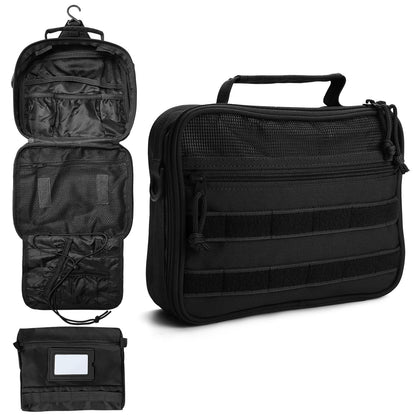 SMONT Toiletry Bag for Men Travel Toiletry Organizer Dopp Kit Travel Organizer Toiletries Tactical Bag Shaving Hygiene Bag Bathroom Hanging Men's Toiletry Bag for Short Trips Brown