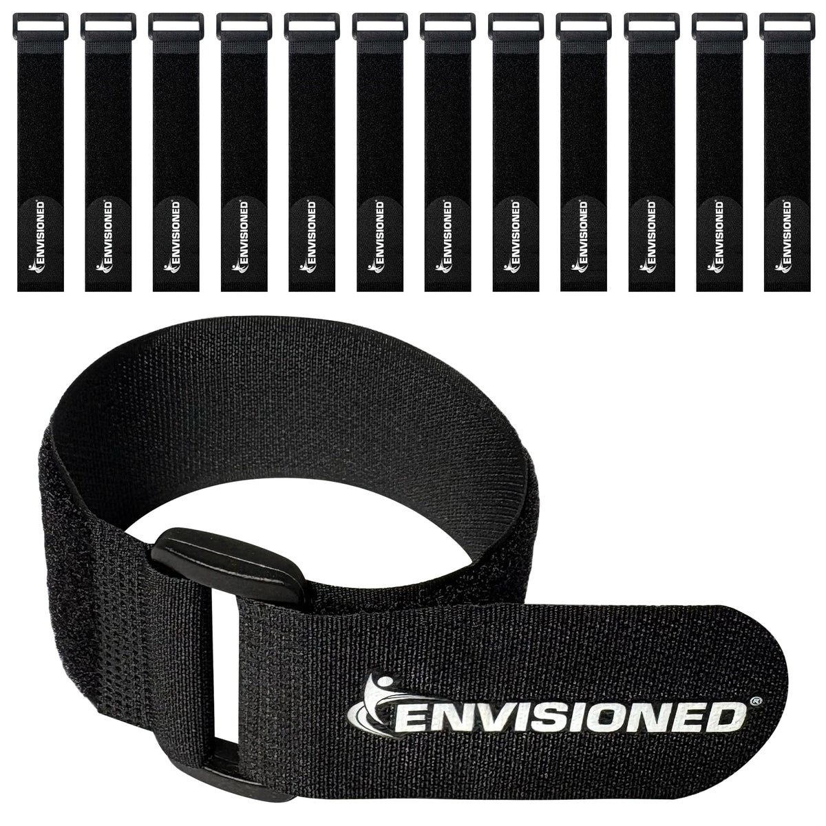 ENVISIONED Reusable Cinch Straps 2" x 40" - 6 Pack, Multipurpose Strong Gripping, Quality Hook and Loop Securing Straps (Black)