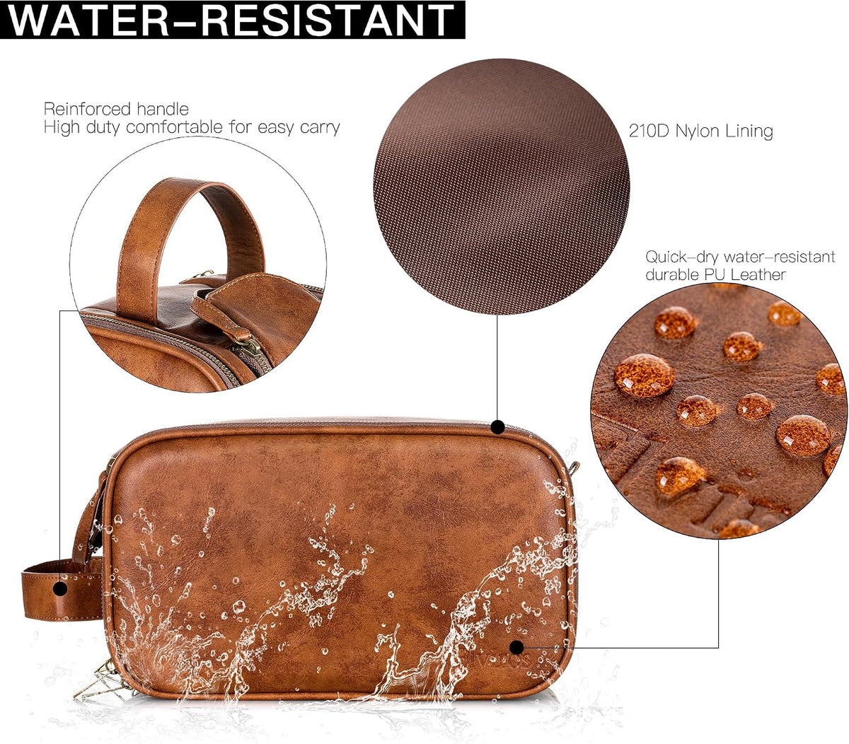 Elviros Toiletry Bag for Men PU Leather Shaving Dopp Kit (Large,Brown)