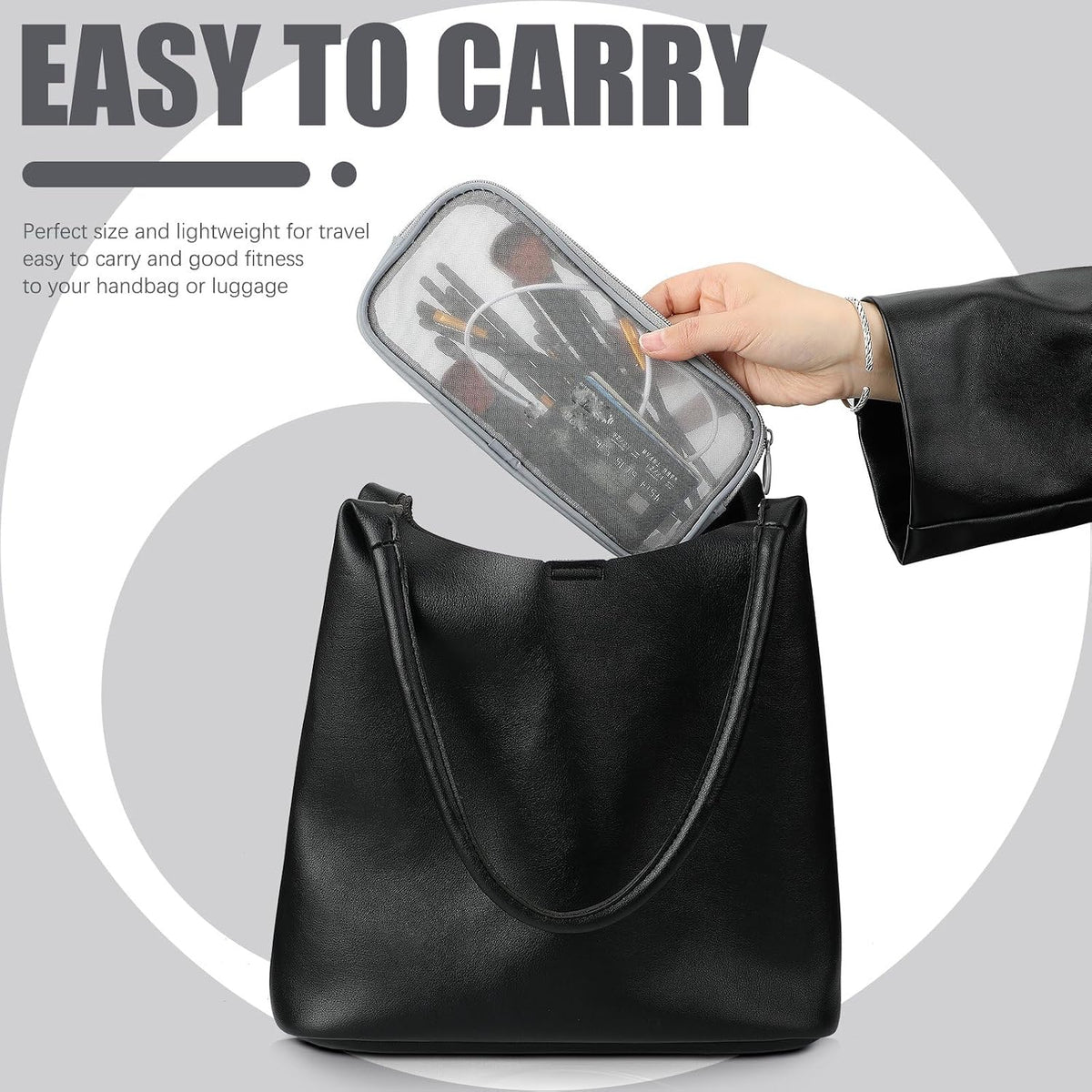 Weewooday 4Pcs Mesh Makeup Bag, Gray, Small, Large, Medium, Classic