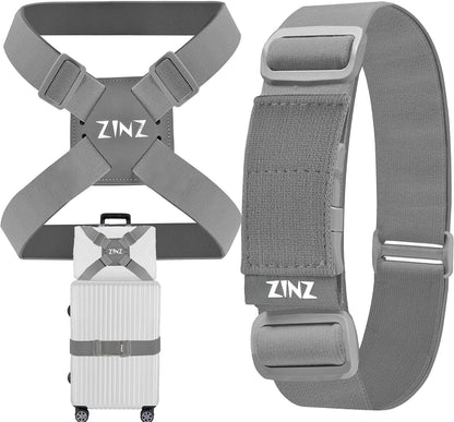 ZINZ 2-Pack High Elastic Luggage Strap Adjustable Suitcase Belt,Gray