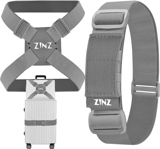 ZINZ 2-Pack High Elastic Luggage Strap Adjustable Suitcase Belt,Gray