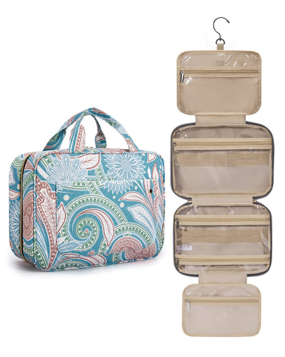 BAGSMART Toiletry Bag Travel Bag with Hanging Hook, Water-resistant Makeup Cosmetic Bag Travel Organizer for Accessories, Shampoo, Full Sized Container, Toiletries, Large-Blue