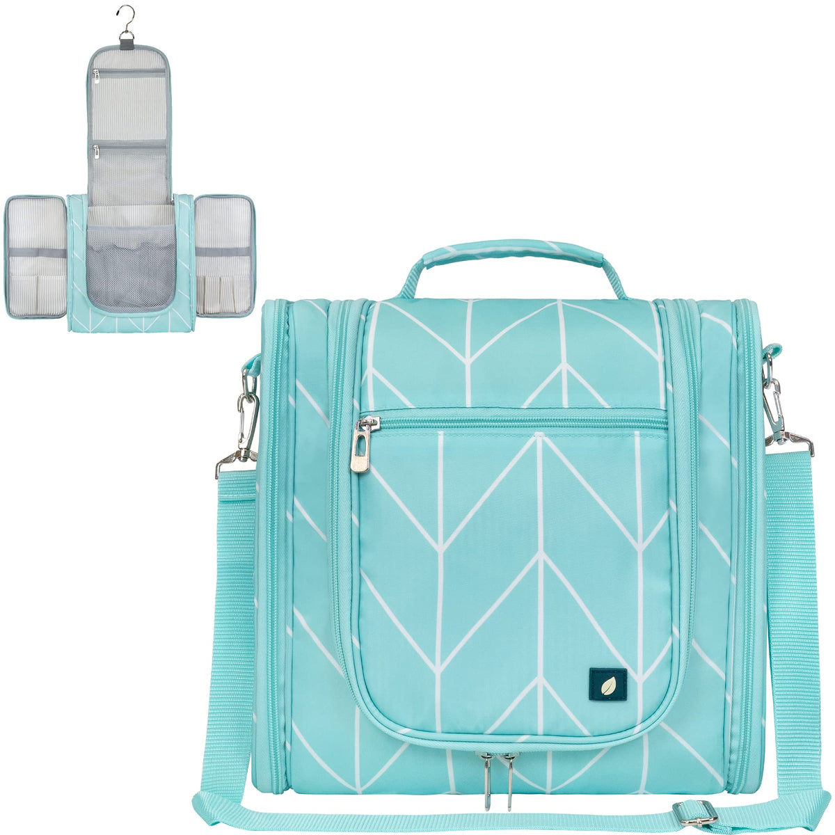 PAVILIA Toiletry Bag Travel Bag for Women Men, Hanging Cosmetic Organizer, Water Resistant Makeup Bag for Accessories Toiletries, Large Travel Essentials Kit (Floral Grey)