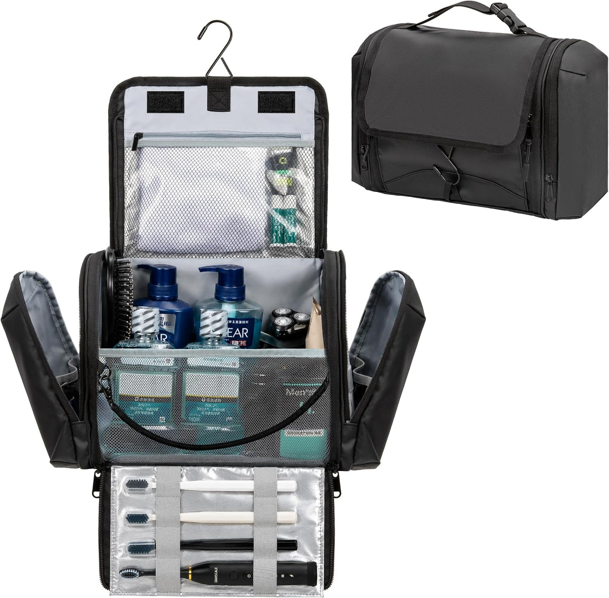GDNasist Hanging Travel Toiletry Bag for Men, Large Hygiene Bag Organizer