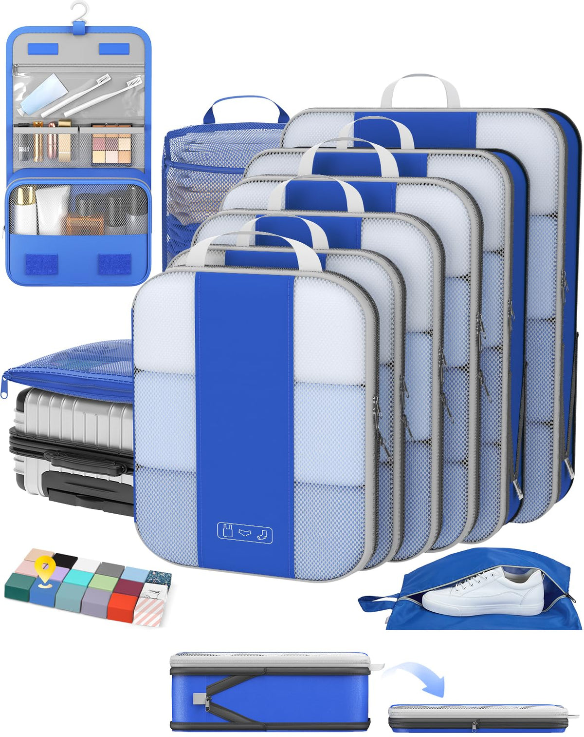 OlarHike 8 Set Compression Packing Cubes for Travel Gifts Mom Women,Airplane/Car/Cruise Travel Essentials,Compressible Expandable Space Saver Bags,Garment Bags with Over 1000 pcs Mesh Holes(Beige)