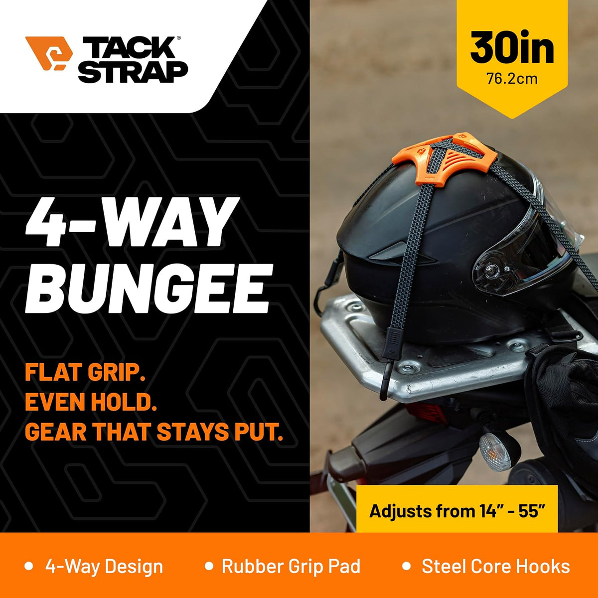 Tack Strap 30 in. Flat Bungee Tie Down Straps, 2-Pack, Black
