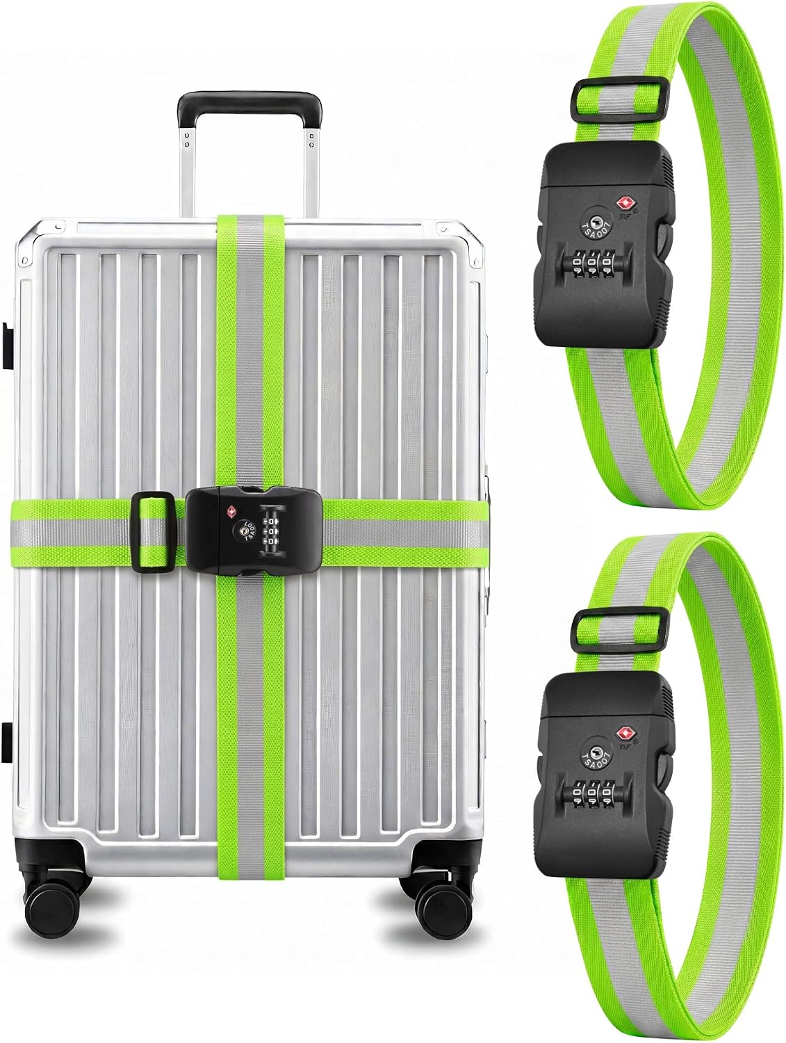 LUGGEX Luggage Straps TSA Approved, Adjustable Straps for Suitcases,Green