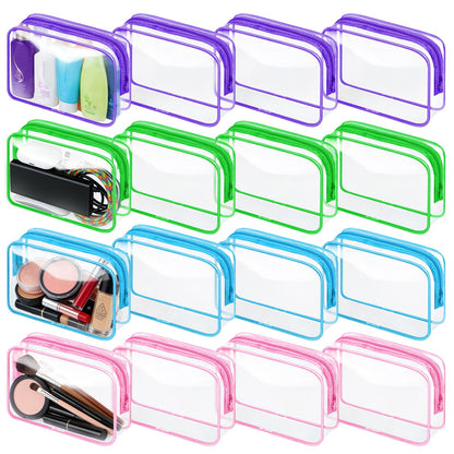 16 Pieces Clear Makeup Bags Bulk, TSA Approved Toiletry Bag for Travel, PVC Waterproof Cosmetic Pouches Clear Pouch with Zipper for Men and Women Carry-on Travel Essentials Cosmetic Bags (White-M)