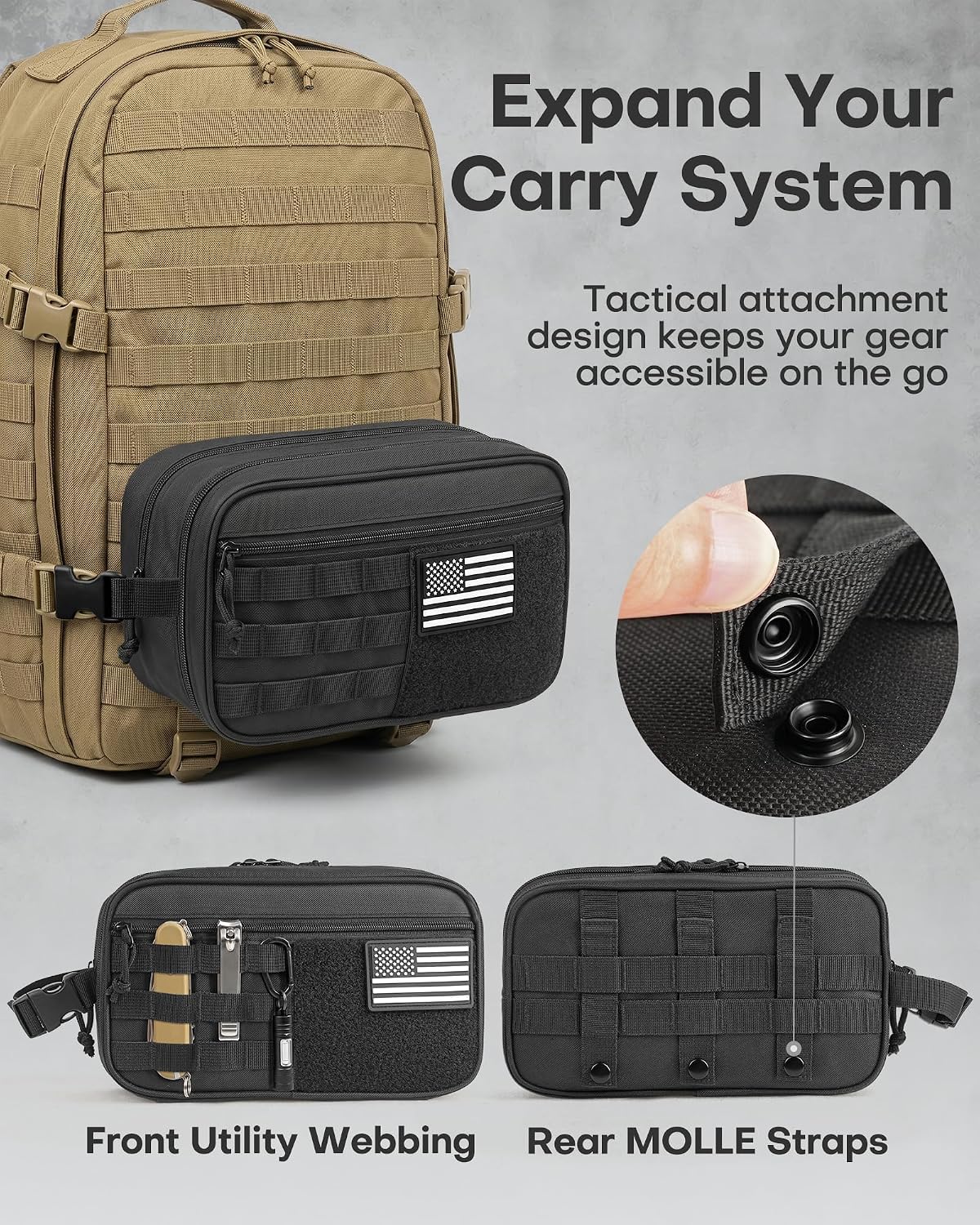 HOTOR Tactical Toiletry Bag Men, MOLLE Pouches, EDC Pouch, Medium, Black