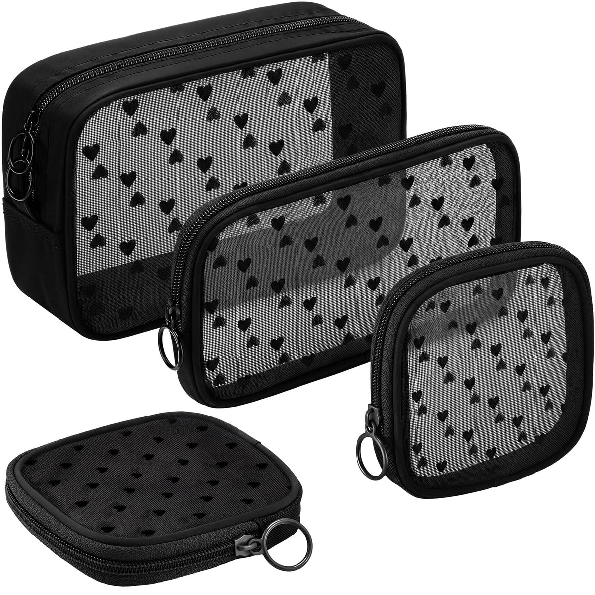 Weewooday 4Pcs Mesh Makeup Bag, Gray, Small, Large, Medium, Classic