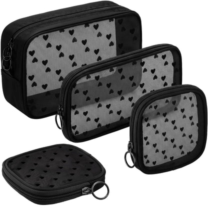 Weewooday 4Pcs Mesh Makeup Bag, Gray, Small, Large, Medium, Classic