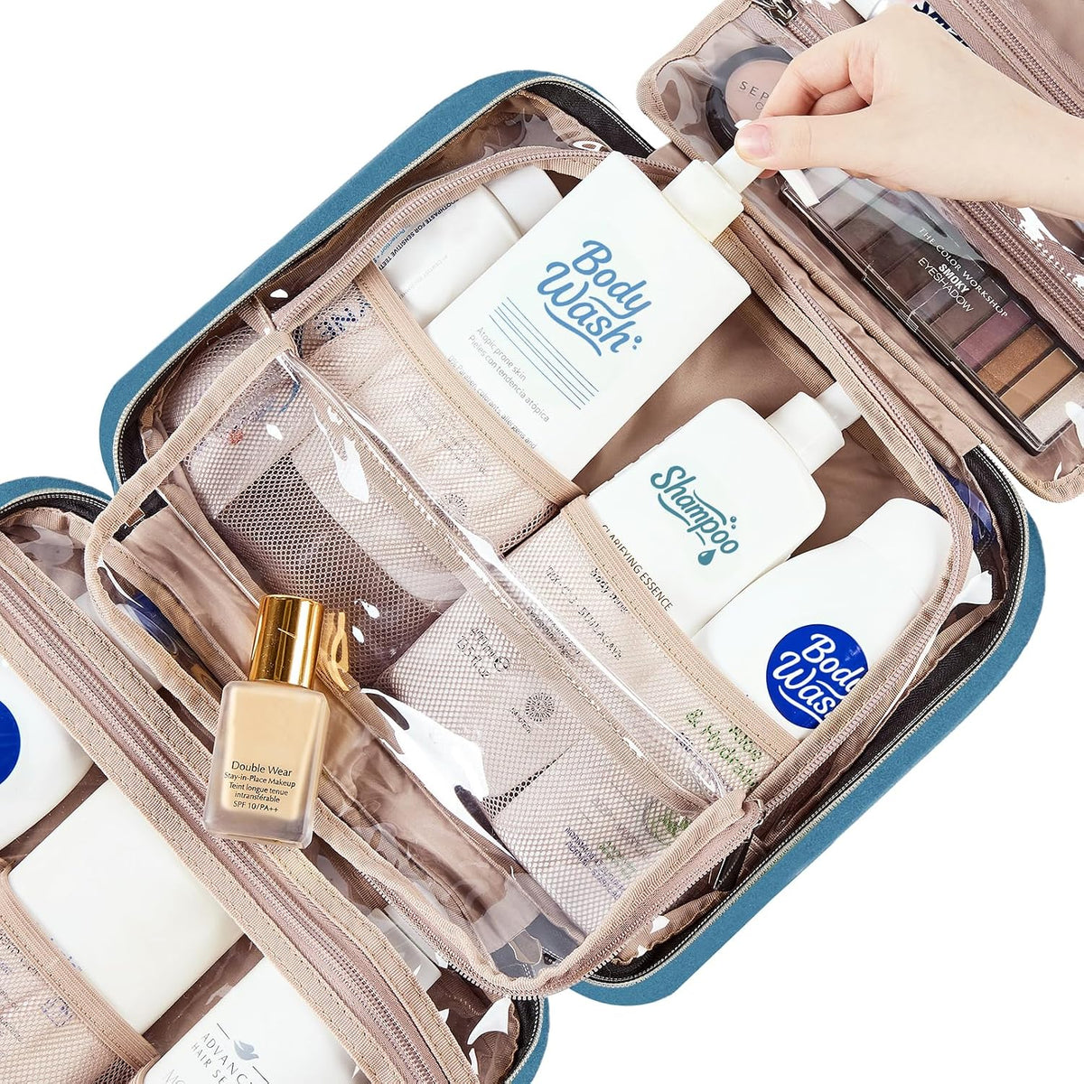NISHEL Travel Toiletry Bag for women, Portable Hanging makeup Organizer